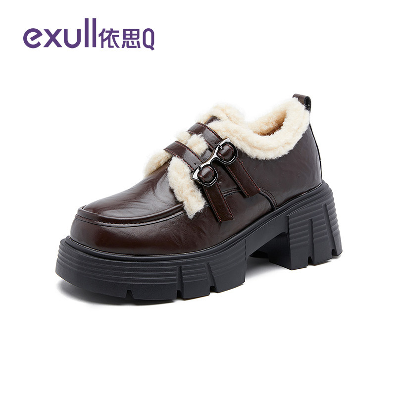 依思q加绒乐福鞋女款2025冬季新款鞋子女厚底小皮鞋毛毛保暖棉鞋,淘宝优惠券,粉丝福利购,淘宝优惠卷