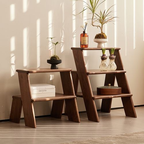北美黑胡桃木梯凳多功能家用换鞋凳边几花架置物架脚踩小板梯凳子 - 图3