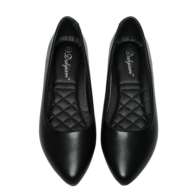 工作鞋女黑色春季粗跟中跟平底防滑软底空姐皮鞋尖头职业上班单鞋,淘宝优惠券,粉丝福利购,淘宝优惠卷