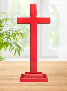 鲜红色实木十字架摆件家居用品木质结婚礼品桌面客厅摆件 送礼物