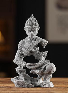 青砂石齐天大圣大胜归来孙悟空鱼缸水族造景茶玩茶宠桌面装饰摆件