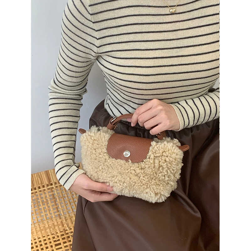 UR高级羊羔毛斜挎包包女2024新款秋冬百搭高级感单肩手提毛毛包 - 图2