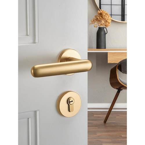 金色门锁室内家用房间门锁磁吸静音卧室门把手拉丝分体锁具木门锁 - 图1