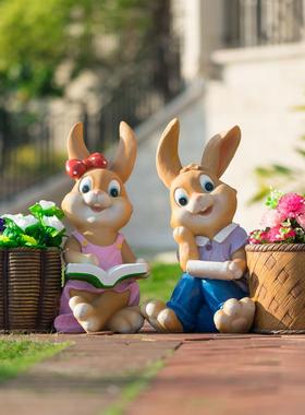 动物花盆可爱兔子花缸卡通创意阳台装饰庭院户外幼儿花园树脂摆饰