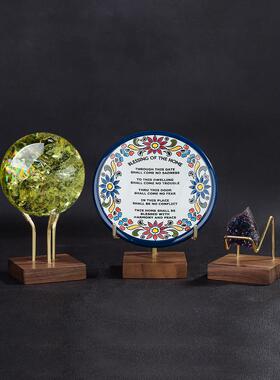 创意水晶球底座展示架奇石收纳架多功能托架盘子支架实木桌面摆件