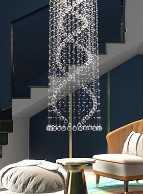 复式楼客厅水晶吊灯轻奢创意LED旋转客厅吊灯圆柱形简约楼梯吊灯