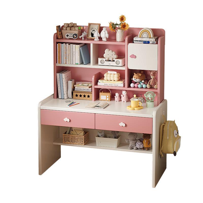 Solid wood children's desk bookshelf integrated study table primary school student bedroom writing table and chair set household lifting desk