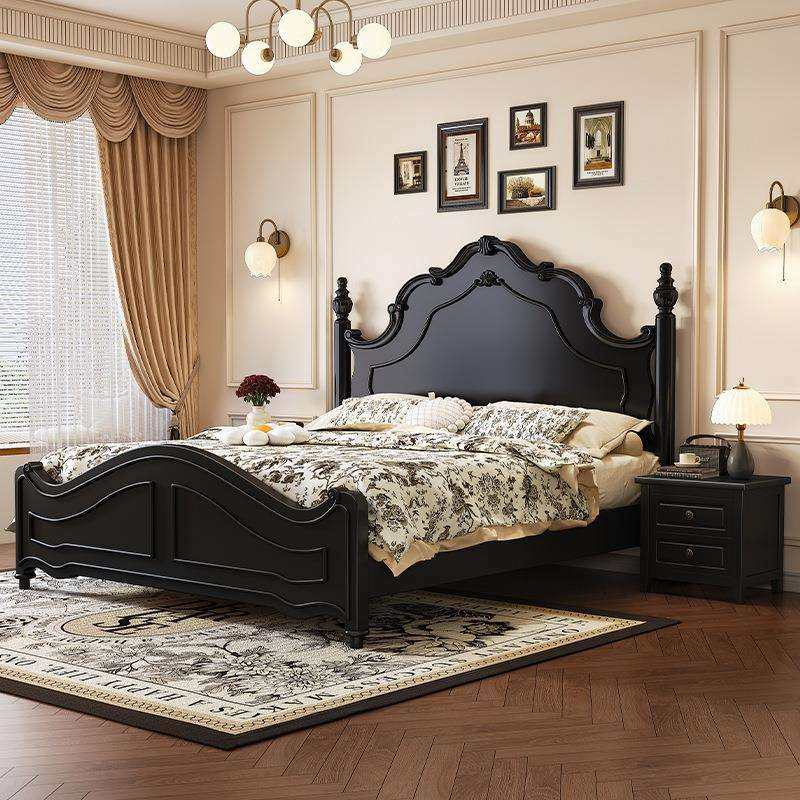 中古风法式复古实木床现代简约主卧黑色美式公主床高箱储物婚床,淘宝优惠券,粉丝福利购,淘宝优惠卷