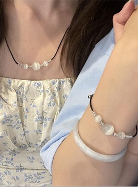 白眼石转运珠项链手链女编织手绳锁骨链送闺蜜