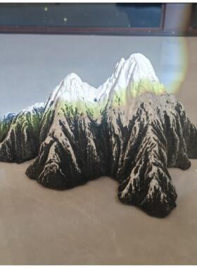 日照金山青龙石鱼缸造景石手工雕刻雪山客厅柜装饰品鱼缸假山摆件