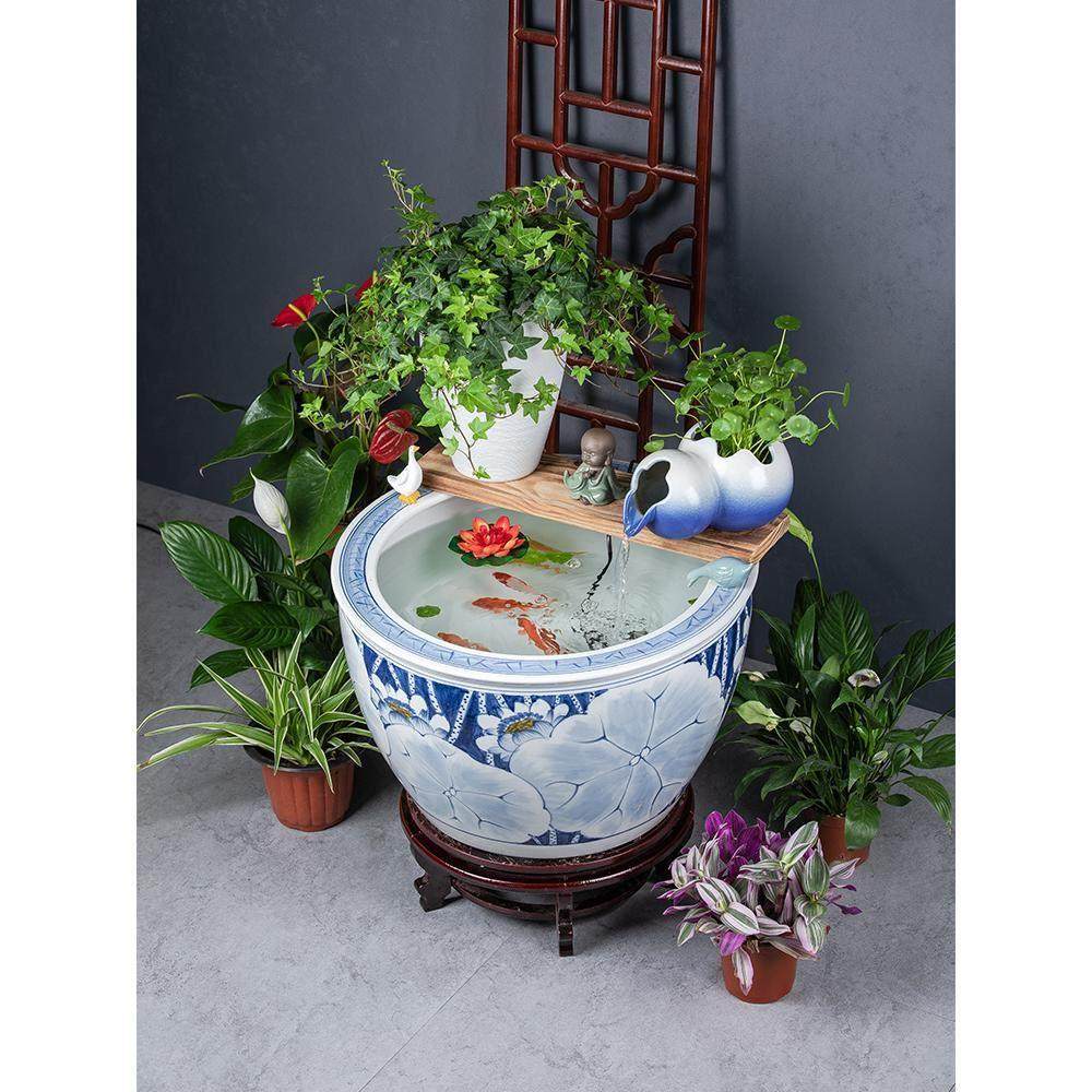 手绘陶瓷大缸客厅阳台金鱼缸陶罐循环水摆件园林景观水箱古鱼缸,淘宝优惠券,粉丝福利购,淘宝优惠卷