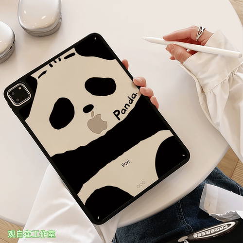 适用于苹果平板ipad保护壳新款ipad12十11代保护套Air8765无盖Pro11亚克力弧边硅胶10.9英寸防弯半包可爱熊猫-图0