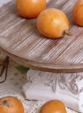 实木圆形底座复古田园雕刻工艺品摆件原木托架茶盘果盘香薰托盘