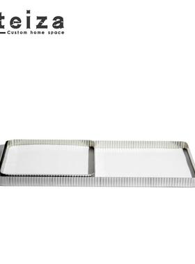 Oteiza现代简约不规则金属托盘不锈钢收纳盘皮革装饰盘玄关置物盘