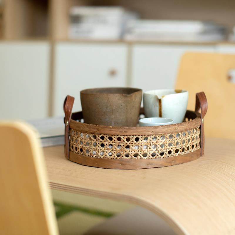 自然而然藤编收纳篮手作六角网眼皮提手藤篮水果面包茶具茶托摆件 - 图1