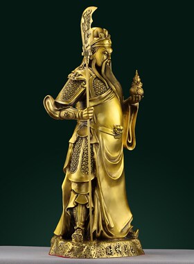 热销纯黄铜关公摆件招财武财神关羽店捕公司礼品客厅供奉神像关二