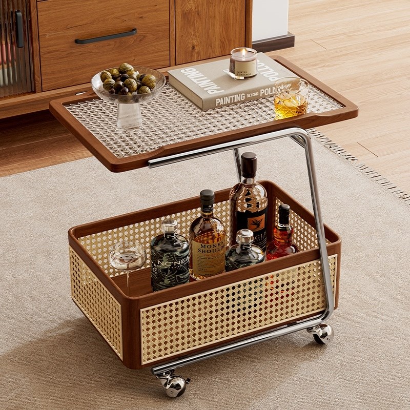 热销实木边几可移动收纳小推车客厅沙发储物置物架带轮现代简约小 - 图0