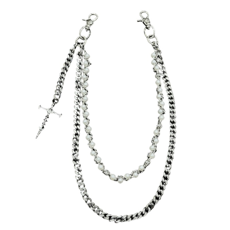 SFSN原创设计缠绕珍珠骷髅十字架裤链cleanfit金属腰间配饰挂件