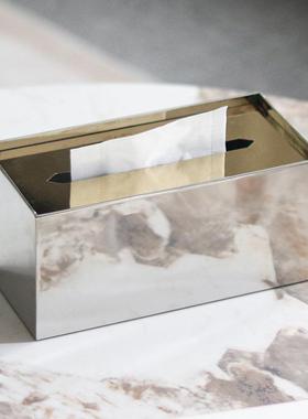 酒店高档纸巾盒摆件钢样BMC现代轻板房客厅餐厅不锈镜面抽纸盒奢