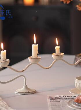 树A2809枝美式烛台三头烛蜡台家用客约餐厅浪漫烛光晚轻奢复古简