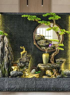 水幕墙流饰水背景屏风假山喷厅泉客玄关庭院落摆ZG-67492地流水墙