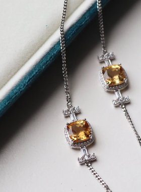 天然暴力黄水晶方糖手链 纯银镀18k金 晶体纯净 切割完美只有3条