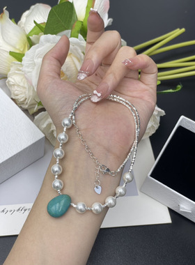 原创设计款 原创手工松石绿水滴串珠项链 闪耀银间 尽显优雅