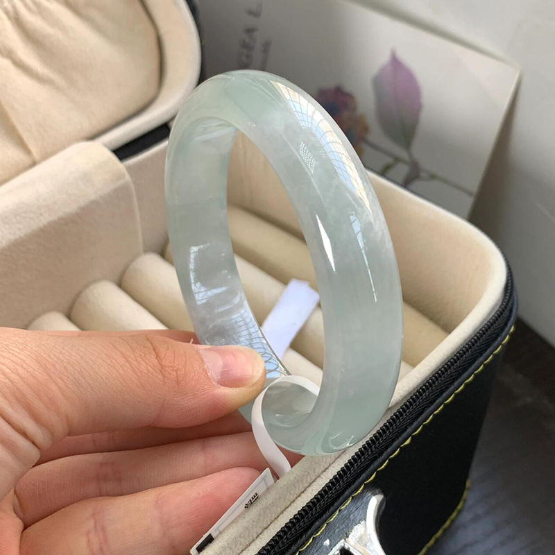 仟喜梵"花如颜"高端缅甸翡翠玉手镯子女款冰透种蓝水正品贵妃处理