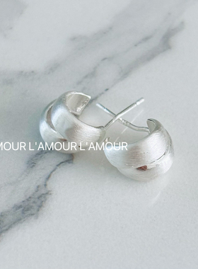 L'amour 纯银拉丝双层耳钉s925银耳环耳饰女轻奢韩国网红气质