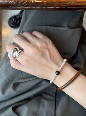 L'amour【松本惠奈同款】纯银凹凸光面异型个性清冷开口戒指小众