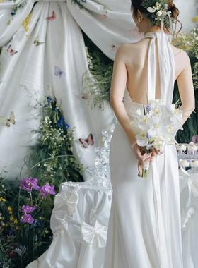 春日刺绣花朵蝴蝶结网红打卡背景