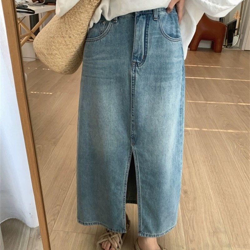 大碗plus定制大码女装微胖浅蓝色前开叉高腰牛仔夏宽松显瘦半身裙,淘宝优惠券,粉丝福利购,淘宝优惠卷