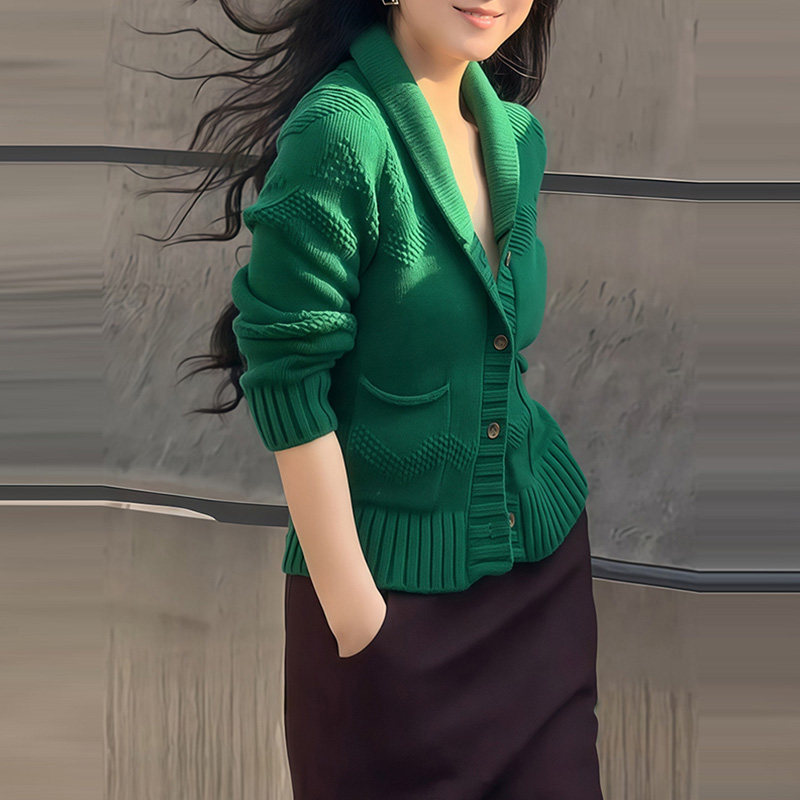 韩系时尚气质慵懒V领针织毛衣女春季复古气质修身单排扣开衫上衣,淘宝优惠券,粉丝福利购,淘宝优惠卷