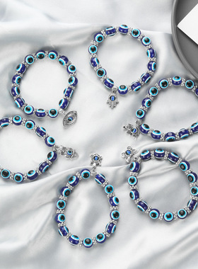 跨境欧美时尚松石手链手串女 法蒂玛之手恶魔之眼蓝眼睛复古手饰