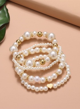 慕尚爱心珍珠手链套装 速卖通新款女手链4件套跨境欧美ins款MS709