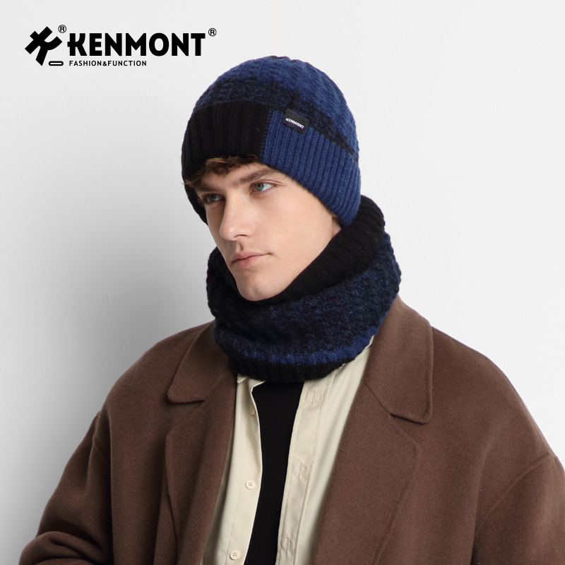 卡蒙冬季羊毛针织帽男加绒加厚内里防寒保暖护耳大头围毛线帽套装 - 图2