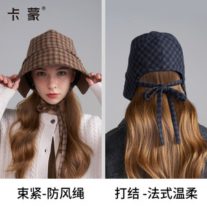 卡蒙秋冬防静电水桶盆帽大头围百搭显脸小女绵羊毛时尚复古渔夫帽