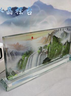 水晶书画摆件定制简约办公桌书房高档送领导桌面装饰摆设礼品摆台