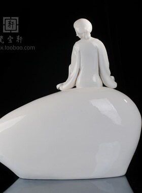 陶瓷人物古典美女仕女弹琴人物德化白瓷古琴丝竹婉曲办公家居摆件