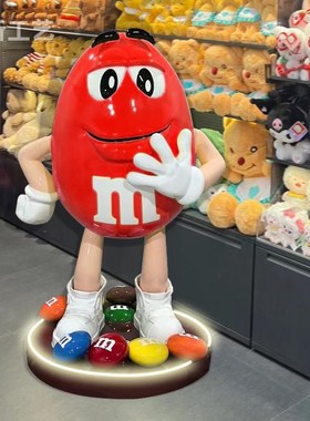 网红mm豆大摆件家居客厅商场店门口落地装饰M豆人公仔玻璃钢雕塑