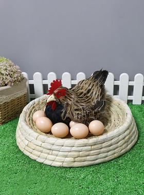 仿真母鸡公鸡动物标本孵蛋鸡模型工艺品超市鸡蛋装饰美陈道具摆件