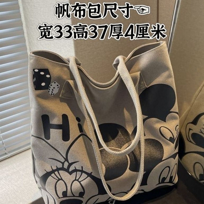 日系卡通帆布包包女2025新款大容量手提袋学生上班通勤单肩托特包,淘宝优惠券,粉丝福利购,淘宝优惠卷