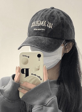 ins复古灰色棒球帽子女款夏季美式水洗大头围潮百搭显脸小鸭舌帽