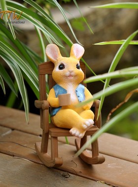 热销美式乡村风格悠闲喝茶摇椅兔兔桌面飘窗阳台书房花园家居装饰