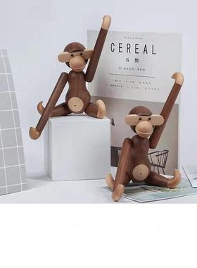 以爱围家北欧丹麦黑胡桃实木猴子客厅玄关软装家居装饰木质工艺礼