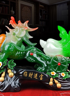 招财进宝翠玉色貔貅摆件 新中式风格客厅酒柜装饰品 半手工开业礼