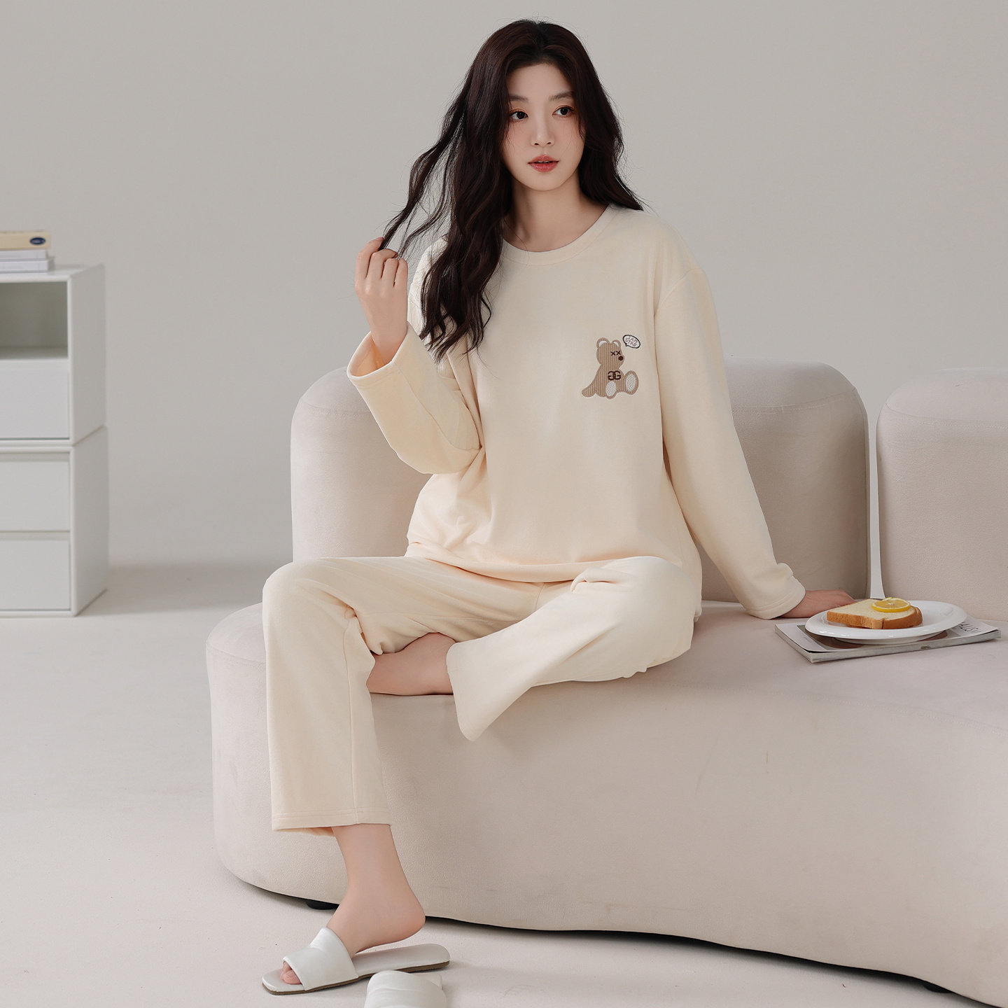 都市丽人海岛绒睡衣女士秋冬季珊瑚绒卡通小熊套头薄绒家居服套装,淘宝优惠券,粉丝福利购,淘宝优惠卷