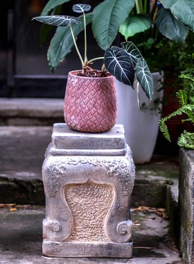 石墩中式庭院门口院子户外花盆仿假造景花园装饰布置摆件盆景底座