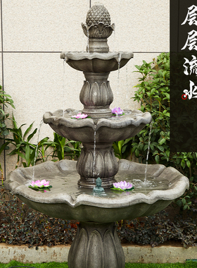 户外流水招财喷泉摆件循环水池庭院花园别墅酒店落地莲花景观装饰