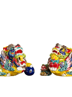陶瓷手工七彩貔貅家居装饰 貔貅摆件玄关摆放